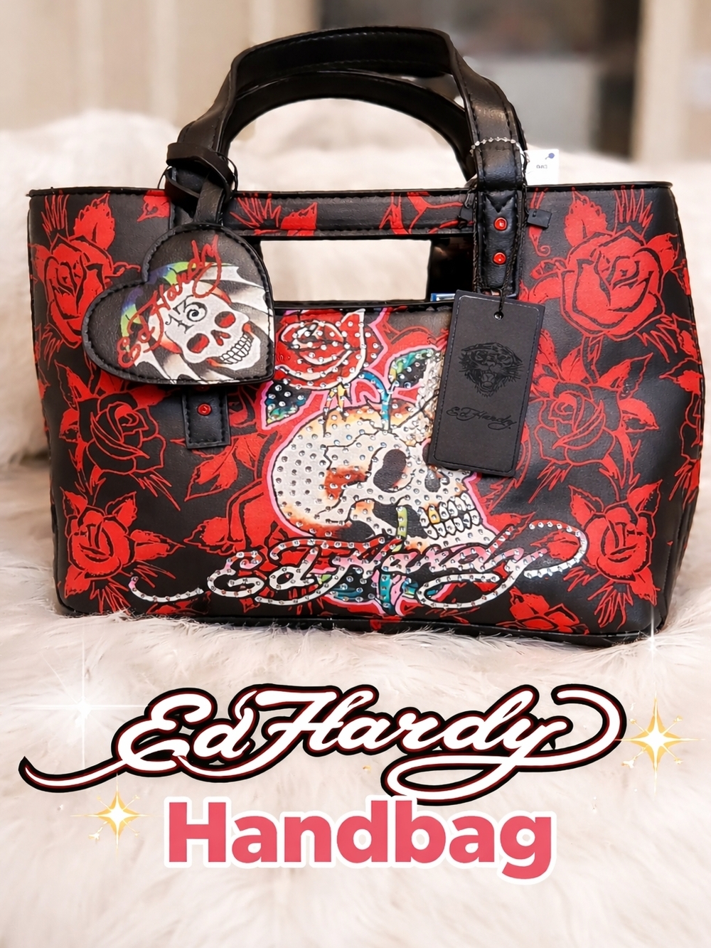 Ed Hardy Skull Rose Tote 💎 Y2K Rhinestone Bag | Tattoo | Hot Girl Vintage